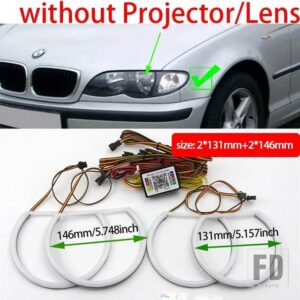BMW 4XコットンリングエンジェルアイRGBWカラフルダイナミック携帯電話コントロール E46 1998-2002回転シーケンシャルフローティング - facelift Halogen