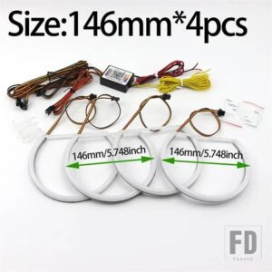 BMW シーケンシャル回転式RGBWマルチカラー電話リモートコントロールリングDRL LEDエンジェルアイキット 3 5/7シリーズ E46 E39 E38用 - 146mmx4pcs