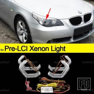 BMW 5シリーズ E60 E61 2001-2007用 RGBマルチカラー M4スタイルライトリング APPコントロール ウィンカー点滅 DRL LEDエンジェルアイキット - for pre-lci xenon