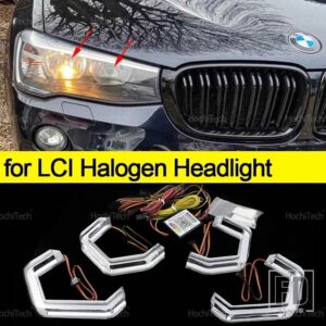 BMW X3 F25 2010-2016 M4スタイル LEDエンジェルアイキット リング点滅 RGB APPコントロール ヘッドライトランプ ウィンカー付き - for LCI halogen