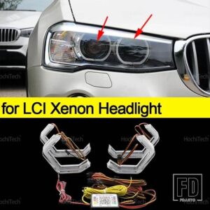 BMW X3 F25 2010-2016 M4スタイル LEDエンジェルアイキット リング点滅 RGB APPコントロール ヘッドライトランプ ウィンカー付き - for LCI xenon