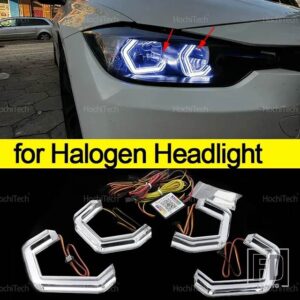 BMW 3シリーズ F30 F31 F34 F35 M3 2011-16用 流れるようなマルチカラーリングエンジェルアイ RGB M4スタイル LED アプリコントロールウィンカ - Halogen Headlight