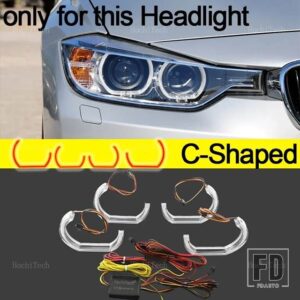BMW 3シリーズ F30 F31 F34 2012-2016用 RGBカラフルダイナミックライトエンジェルアイリングLED DTMスタイルアプリコントロールウィンカーライ - C Shaped xenon