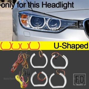 BMW 3シリーズ F30 F31 F34 2012-2016用 RGBカラフルダイナミックライトエンジェルアイリングLED DTMスタイルアプリコントロールウィンカーライ - U Shaped xenon