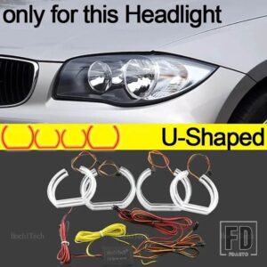 BMW 1シリーズ E81 E82 E87 E88用 RGBマルチカラー DTMスタイル ライトリング APPコントロール ウィンカー点滅 DRL LEDエンジェルアイキット - U Shaped