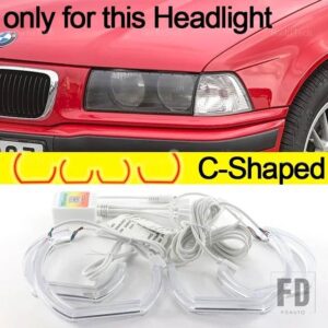 BMW LEDエンジェルアイキットリングRGBカラーアプリコントロールヘッドライトランプ 3シリーズE36 1990-2000 316I 318I 318IS 320I 323I 325I - C Shaped