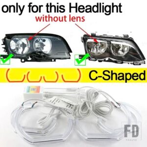 BMW マルチカラー DTM RGB リングライト LED エンジェルアイキット APP コントロール 3シリーズ E46 セダン フェイスリフト 2001-2005 - C Shaped