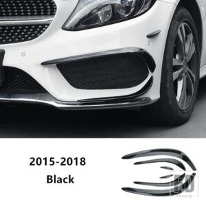 メルセデスベンツ フロントフォグランプグリルスラットエアナイフトリムストリップカーボンパターン Cクラス W205 2015-18 外装アクセサリー - black 6pcs