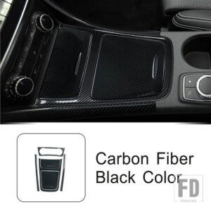 メルセデスベンツ コンソールギアシフト水カップパネルフレームカーボンパターントリムステッカー Aクラス W176 CLA C117 GLA X156 2013-18 - Carbon Fiber Black