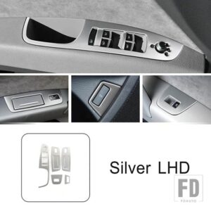 アウディ 車 Q7 2008-2015 ドアアームレストウィンドウリフタースイッチボタンパネル装飾フレームトリムインテリアオートアクセサリーステッカ - Silver