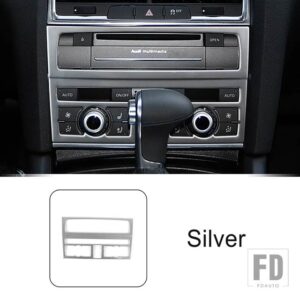アウディ コンソールエアコン CD ボタンパネルフレーム装飾 Q7 2008-15 カーボンカラーステッカーインテリアアクセサリー - Silver