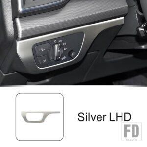 アウディ コンソールヘッドライトコントロールボタンフレームカーボンパターントリム車 Q5 年度 2018-2022 LHD ステンレスインテリアアクセサリ - Silver