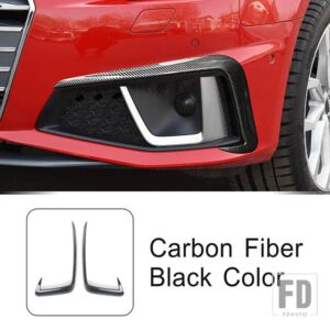 アウディ フロントエアナイフスポイラーフォグライトフレーム装飾 FOGLIGHT カーボンパターントリム A4 B9 2019 外装ランプアクセサリー - Carbon Fiber Black