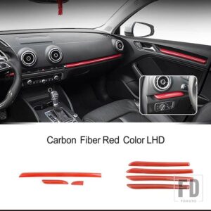 アウディ ダッシュボードパネル装飾ストリップ A3 8V 2013-2020 カーボンテクスチャドア装飾カバートリムインテリアアクセサリー - 7 pcs Carbon Red
