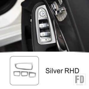 メルセデスベンツ カーボンパターンドアアームレスト窓ガラスリフトボタンフレームトリム Cクラス W205 GLC 2015-2018 LHD RHD ステッカー - Silver RHD