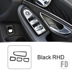 メルセデスベンツ カーボンパターンドアアームレスト窓ガラスリフトボタンフレームトリム Cクラス W205 GLC 2015-2018 LHD RHD ステッカー - Black - RHD