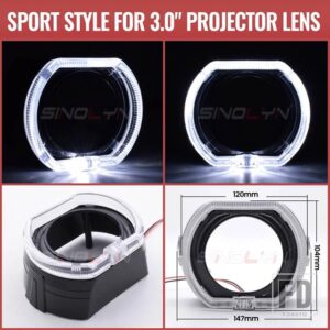 2.5/3.0 インチブラックエンジェルアイズシュラウド LED DRL カバーヘッドライトプロジェクターレンズ用 HELLA 3R/KOITO Q5 HALO ベゼル - 3.0 Sport Style