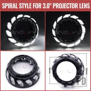 2.5/3.0 インチブラックエンジェルアイズシュラウド LED DRL カバーヘッドライトプロジェクターレンズ用 HELLA 3R/KOITO Q5 HALO ベゼル - 3.0 Spiral Style
