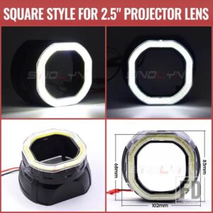 2.5/3.0 インチブラックエンジェルアイズシュラウド LED DRL カバーヘッドライトプロジェクターレンズ用 HELLA 3R/KOITO Q5 HALO ベゼル - 2.5 Square Style