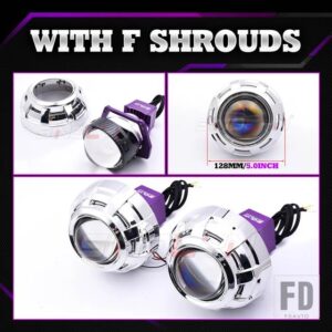 3インチ 19000LM ブルーバイ LED レンズライトエンジェルアイズヘッドライトプロジェクター HELLA 3R LED ライトカーアクセサリー - With F Shrouds