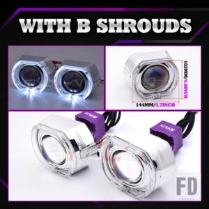 3インチ 19000LM ブルーバイ LED レンズライトエンジェルアイズヘッドライトプロジェクター HELLA 3R LED ライトカーアクセサリー - With B Shrouds