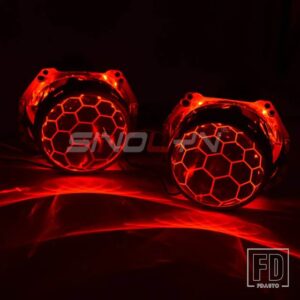3インチバイキセノンレンズ H4 ヘッドライトハニカム HELLA 3R D2S D2H エッチングプロジェクターランプ RGB デビルアイライト - With Red Devil