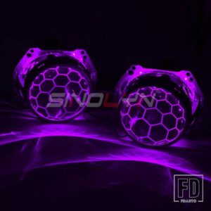 3インチバイキセノンレンズ H4 ヘッドライトハニカム HELLA 3R D2S D2H エッチングプロジェクターランプ RGB デビルアイライト - With Purple Devil