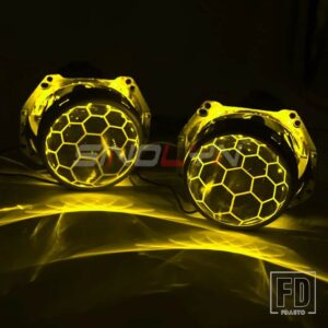 3インチバイキセノンレンズ H4 ヘッドライトハニカム HELLA 3R D2S D2H エッチングプロジェクターランプ RGB デビルアイライト - With Yellow Devil
