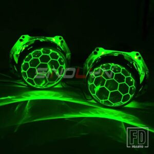 3インチバイキセノンレンズ H4 ヘッドライトハニカム HELLA 3R D2S D2H エッチングプロジェクターランプ RGB デビルアイライト - With Green Devil