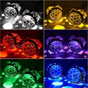 3インチバイキセノンレンズ H4 ヘッドライトハニカム HELLA 3R D2S D2H エッチングプロジェクターランプ RGB デビルアイライト - With RGB Devil
