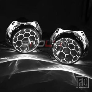 3インチバイキセノンレンズ H4 ヘッドライトハニカム HELLA 3R D2S D2H エッチングプロジェクターランプ RGB デビルアイライト - With White Devil