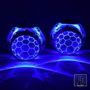 3インチバイキセノンレンズ H4 ヘッドライトハニカム HELLA 3R D2S D2H エッチングプロジェクターランプ RGB デビルアイライト - With Blue Devil