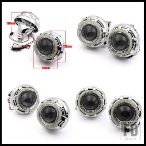 3.0 エンジェルアイズバイキセノンレンズヘッドライトレンズプロ HID プロジェクターレトロフィット COB LED ハローライトカーアクセサリー DI - With Silver Shrouds