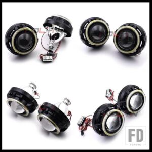 3.0 エンジェルアイズバイキセノンレンズヘッドライトレンズプロ HID プロジェクターレトロフィット COB LED ハローライトカーアクセサリー DI - With Black Shrouds
