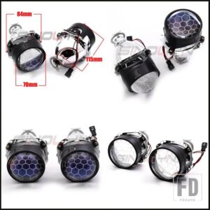 2.5インチバイキセノンプロジェクターレンズ H7 H4 ヘッドライトブルーコーティングハニカムデビルアイヘッドランプカーアクセサリー - Without Shrouds
