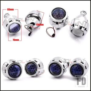 2.5インチバイキセノンプロジェクターレンズ H7 H4 ヘッドライトブルーコーティングハニカムデビルアイヘッドランプカーアクセサリー - With Mini Shrouds