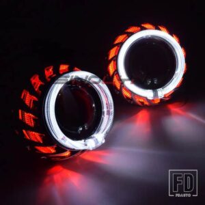 2.5インチバイキセノンレンズヘッドライト H7 H4 プロジェクター LED エンジェルアイズホットホイール H1 HID ライト自動車アクセサリー - White-Red