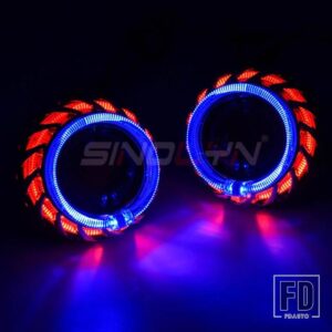2.5インチバイキセノンレンズヘッドライト H7 H4 プロジェクター LED エンジェルアイズホットホイール H1 HID ライト自動車アクセサリー - Blue-Red