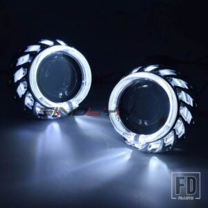 2.5インチバイキセノンレンズヘッドライト H7 H4 プロジェクター LED エンジェルアイズホットホイール H1 HID ライト自動車アクセサリー - White-White
