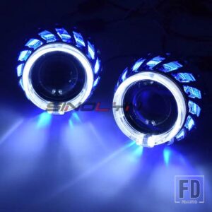 2.5インチバイキセノンレンズヘッドライト H7 H4 プロジェクター LED エンジェルアイズホットホイール H1 HID ライト自動車アクセサリー - White-Blue