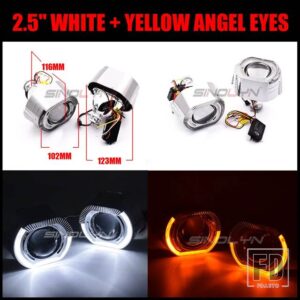 2.5/3.0 インチエンジェルアイズバイキセノンプロジェクターレンズヘッドライト H7 H4 LED ウィンカーライトライトカーアクセサリー - 2.5 White Yellow