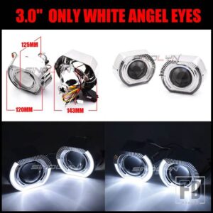 2.5/3.0 インチエンジェルアイズバイキセノンプロジェクターレンズヘッドライト H7 H4 LED ウィンカーライトライトカーアクセサリー - 3.0 Only White