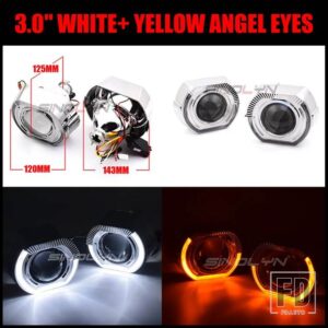 2.5/3.0 インチエンジェルアイズバイキセノンプロジェクターレンズヘッドライト H7 H4 LED ウィンカーライトライトカーアクセサリー - 3.0 White Yellow