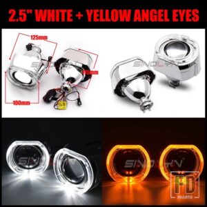 LED エンジェルアイズバイキセノンプロジェクターヘッドライトレンズ 2.5/3.0 スクエアウィンカースイッチバックランニングライト H4/H7 - 2.5 White Yellow