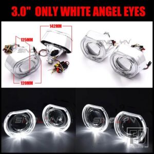 LED エンジェルアイズバイキセノンプロジェクターヘッドライトレンズ 2.5/3.0 スクエアウィンカースイッチバックランニングライト H4/H7 - 3.0 White