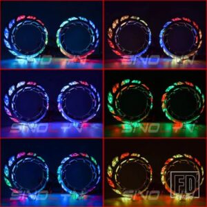 RGB LED エンジェルアイズスパイラルシュラウド回転ダイナミックアプリ制御シーケンシャルフローベゼル 3インチプロジェクターレンズ用 - RGB Halo Shrouds