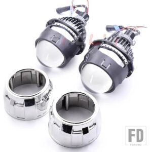 2.5インチバイ LED プロジェクターレンズ H7 H4 9005 9006 ヘッドライト LED ライトエンジェルアイズダイオードヘッドランプレンズアップグレー - With Silver Shrouds