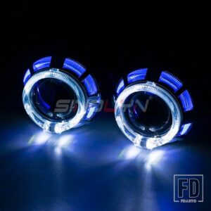 2インチデュアル LED エンジェルアイズバイキセノンレンズヘッドライト H4 H7 ライト H1 プロジェクターランニングライトカーアクセサリー - White Blue Shrouds