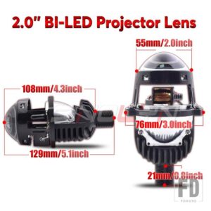 1.8 2.0 インチブルー BI LED プロジェクターレンズヘッドライト H7 H4 H1 9005 9006 9007 LED ライト自動車ライトオートバイ - 2.0 LED Lens