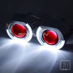 エンジェルアイズ 2.5インチバイキセノンレンズヘッドライト H7 H4 ライトプロジェクターレンズ DRL 悪魔ヘッドライトカーアクセサリー - White-Red
